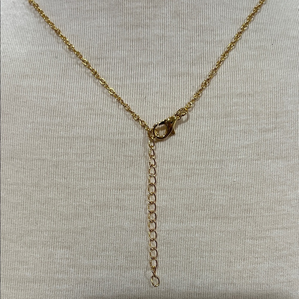 Gold-Tone Necklace with Green Pendant Agate - Picture 5 of 8